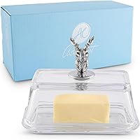 Vista 8 de Arthur Court Mantequillera de cristal con tapa con perilla de pavo Diseño clásico de 2 piezas Cubre y sostiene un palo estándar de mantequilla