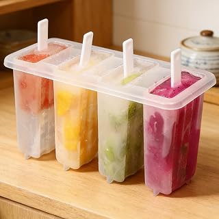 Ice Pop Maker 4-Cavity With Sticks, Reusable Ice Cream Mold For Summer, Easy Release, DIY Treat Maker For Juice, Yogurt, Fruit