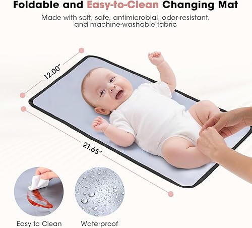 Miniatura 9 de Mochila para pañales para bebé, bolsa de bebé expandible para niñas y niños, mochila de pañales de viaje con bolsillo aislado, cambiador, bolsa de