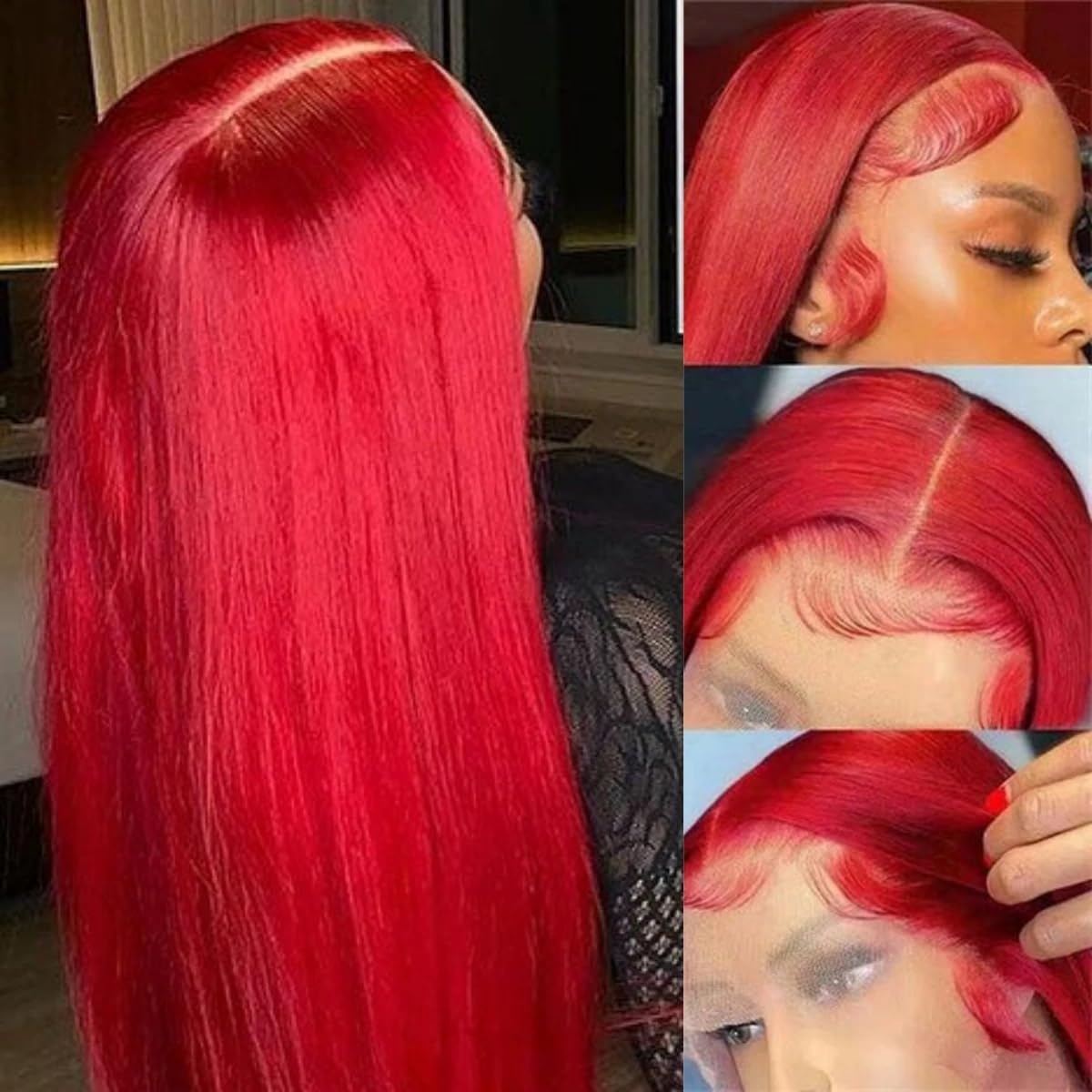 ORIGEN Red Lace Front Wigs with Baby Hair for Black Women Human Hair Pre Plucked Straight Colored 13x4 Lace Frontal Glueless Wig 24 Inch 180% Density