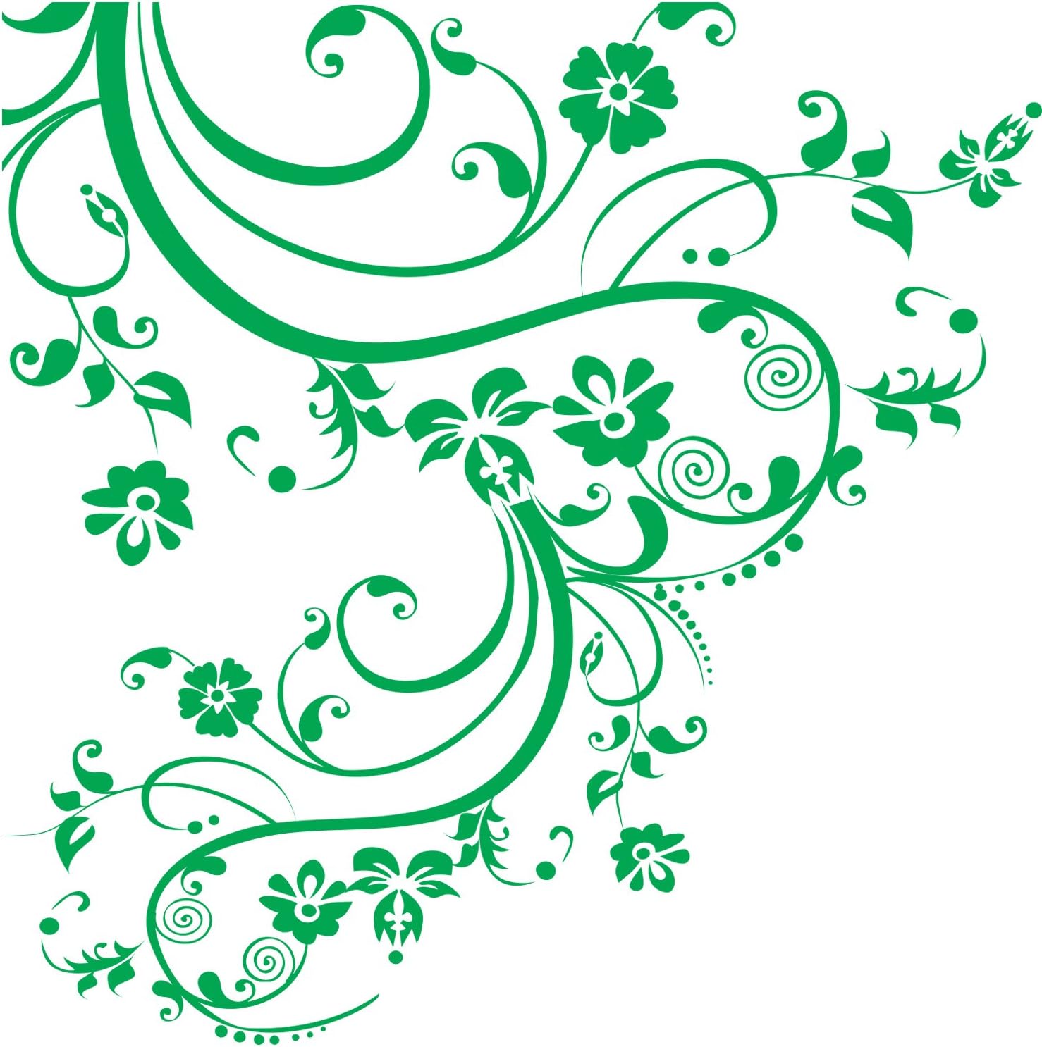 Green Swirl Flower Floral Wall Decal Design. Apply on Wall's Edge. #262A (100in X 29in) #262A
