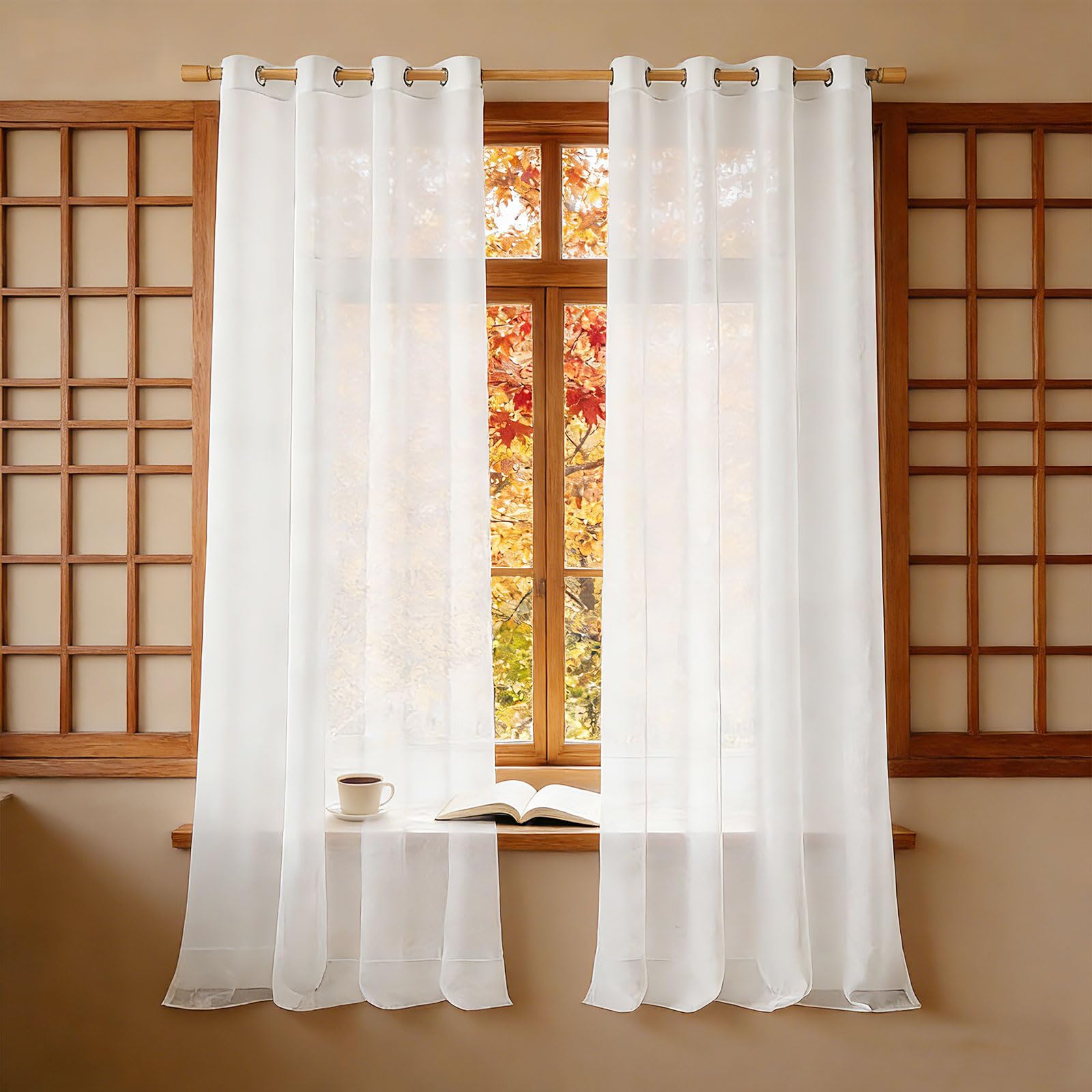 Voilages luxueux doux blanc 265x285 cm rideau haut de gamme à œillets