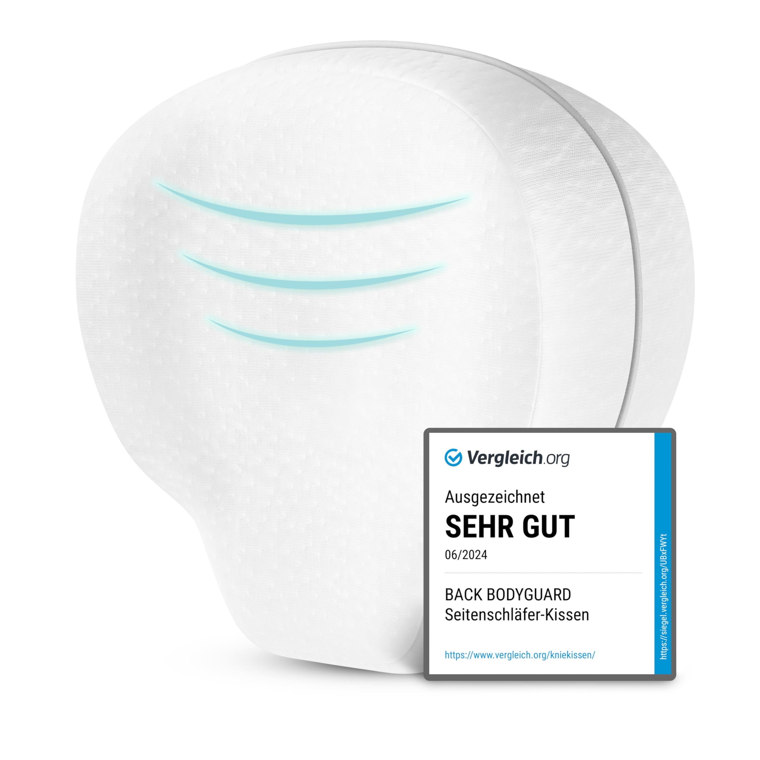 BACK BODYGUARD Kniekissen Seitenschläfer - Beinkissen - Seitenschläferkissen mit Bezug - Lagerungskissen Erwachsene - Beinkissen - Knie Kissen Seitenschläfer - Knierolle (Kissen + weißer Bezug)