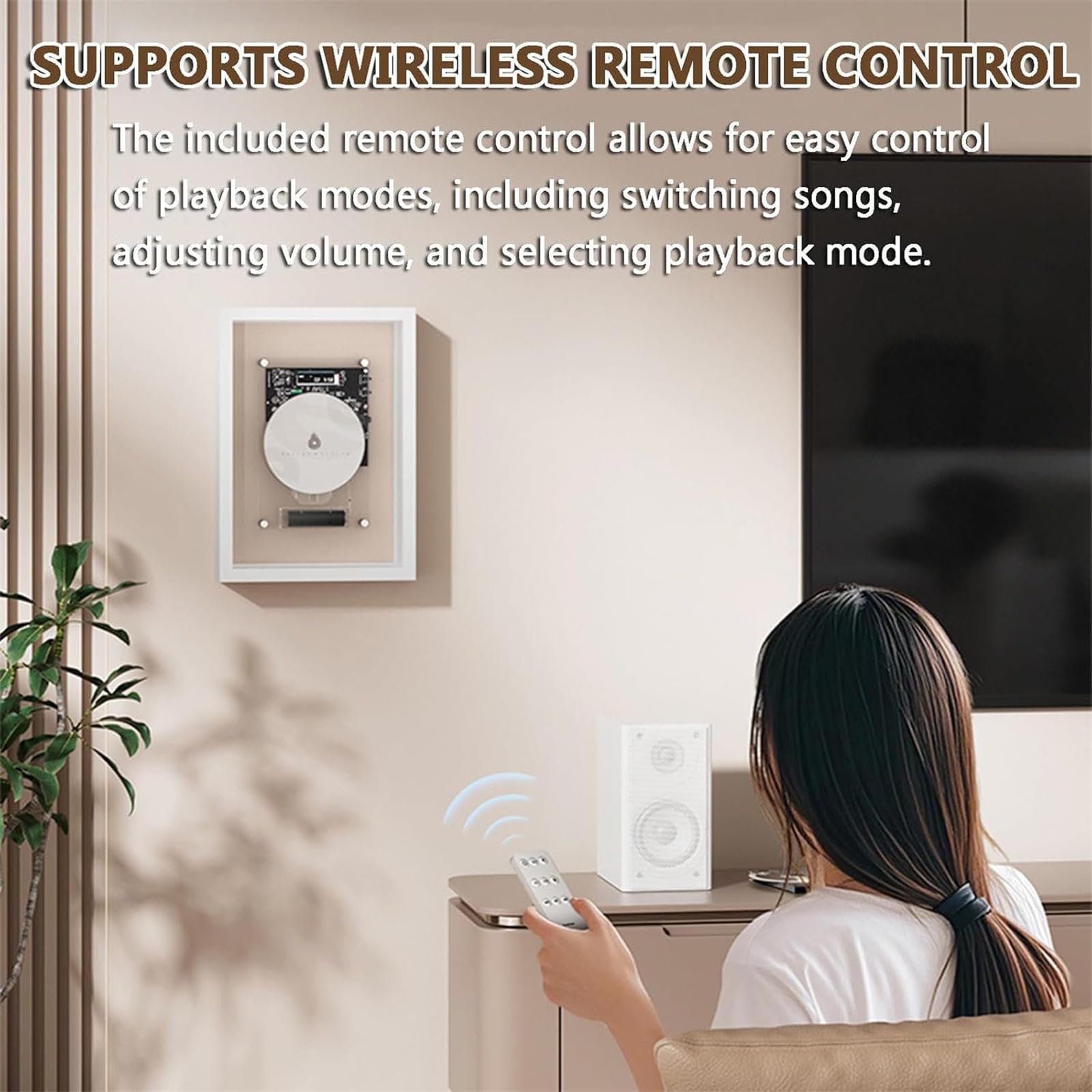Lettore CD montabile a parete con telecomando, display digitale a LED, Bluetooth 5.0 e uscita AUX da 3,5 mm, design decorativo per foto, perfetto per casa e ufficio