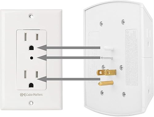 Miniatura 7 de Cable Matters Paquete de 3 tomas de corriente con interruptor de encendido y apagado, salida individual con interruptor en blanco y paquete de 2
