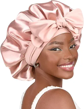 YANIBEST Silk Bonnet for Sleeping Women Adjustable Double Layer Satin Bonnet Reduce Friction Prevent Frizz Natural Curly Hair