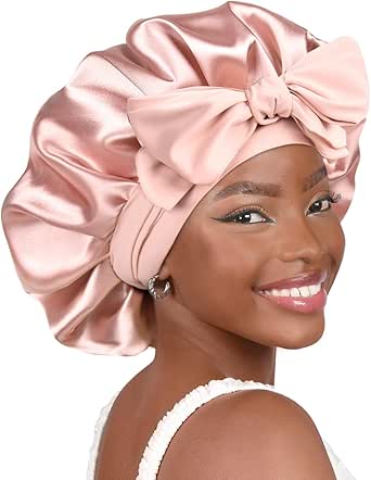 Amazon.com: YANIBEST Silk Bonnet for Sleeping Women Adjustable Double Layer Satin Bonnet Reduce Friction Prevent Frizz Natural Curly Hair, Blush Pink : Beauty & Personal Care