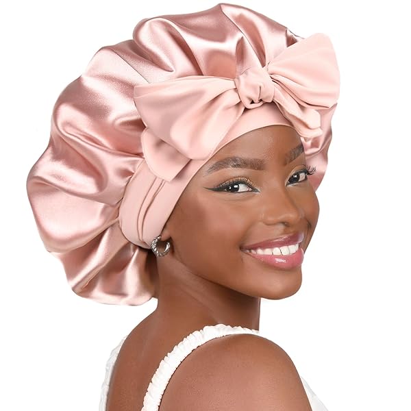 YANIBEST Silk Bonnet for Sleeping Women Adjustable Double Layer Satin Bonnet Reduce Friction Prevent Frizz Natural Curly Hair