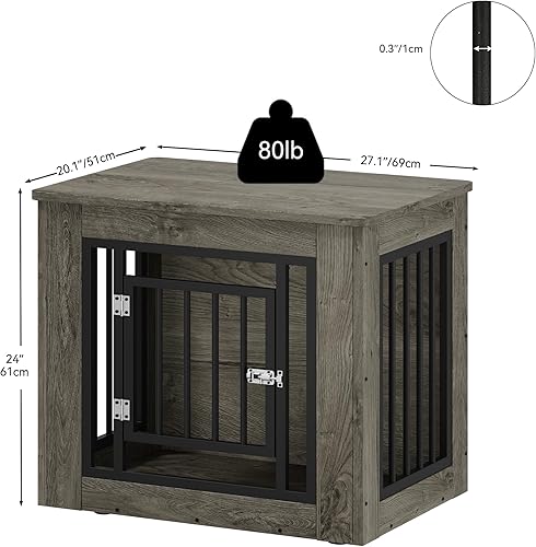 Miniatura 3 de YITAHOME Jaula para perros de 27.2 pulgadas de largo para perros medianos, jaula de fusión de madera de hierro 2 en 1 para interiores de hasta 30