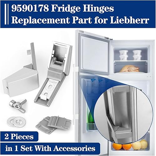 Miniatura 4 de 2 piezas de repuesto de bisagras de refrigerador 9590178 para congelador Liebherr 9590124, 9590190 Juego de bisagras de puerta de acero inoxidable