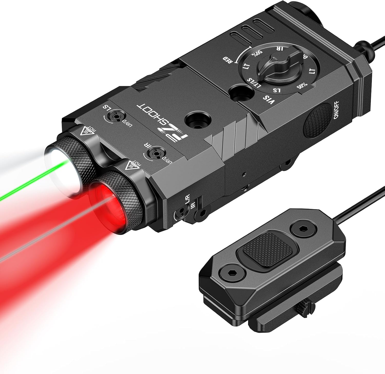 EZshoot 1600 Lumens Rifle Flashlight/Red Illuminator with Green/IR Laser 4-in-1 Combo Magnetic Rechargeable, Hunting Flashlight for Rifle with Remote Switch, Compatible with Picatinny and M-Rail