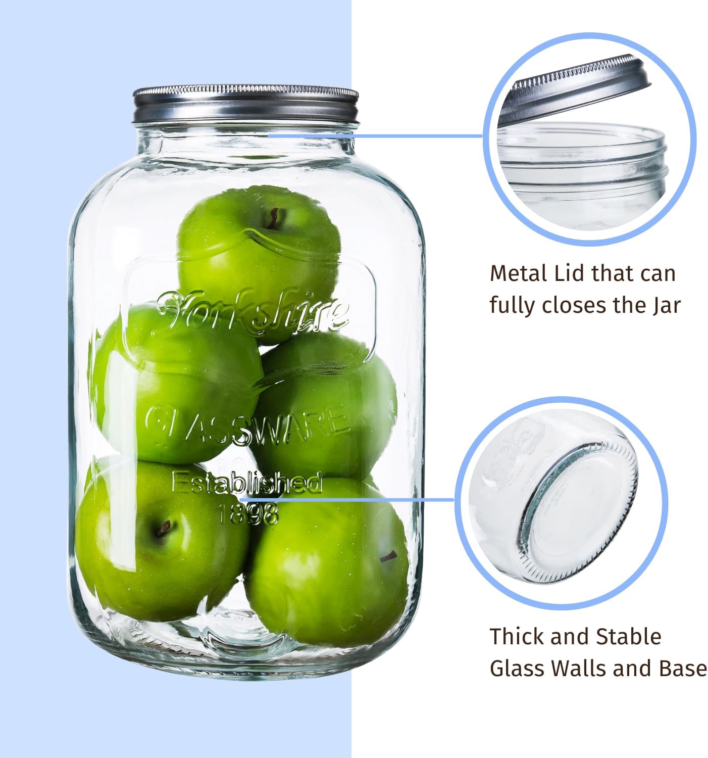 Diamond Star 2 Gallons Mason Jar with Aluminum Lids, Large Glass Wide Mouth Canning Food Storage Containers for Kitchen Canning Cereal, Pasta, Sugar, Beans, Spice, Preserves, Dog Treat