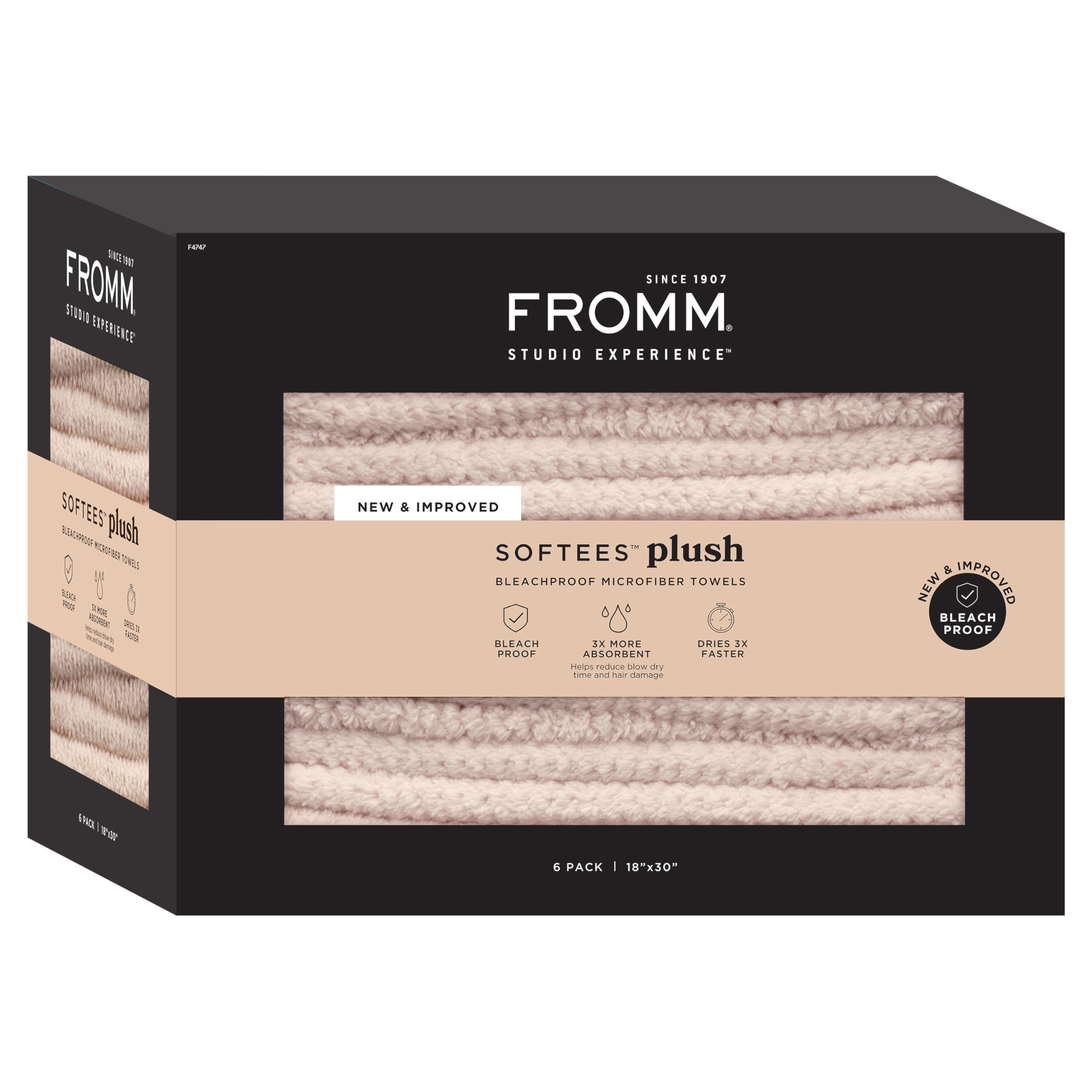 Fromm Softees Plush Bleachproof Microfiber Hair Towel for Salon, Barber, Spa, Ultra Soft Hair Wrap, Drying Towel for All Hair Types, Hands, Face, Durable Salon Towels, 18 x 30 Inches, Oatmeal 6 Pack