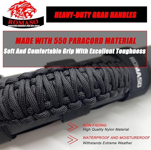Miniatura 58 de Asas de agarre de barra antivuelco para Jeep, asas de agarre de cuerda de paracaídas compatibles con Jeep Wrangler YJ TJ JK JL & Gladiator JT Negro