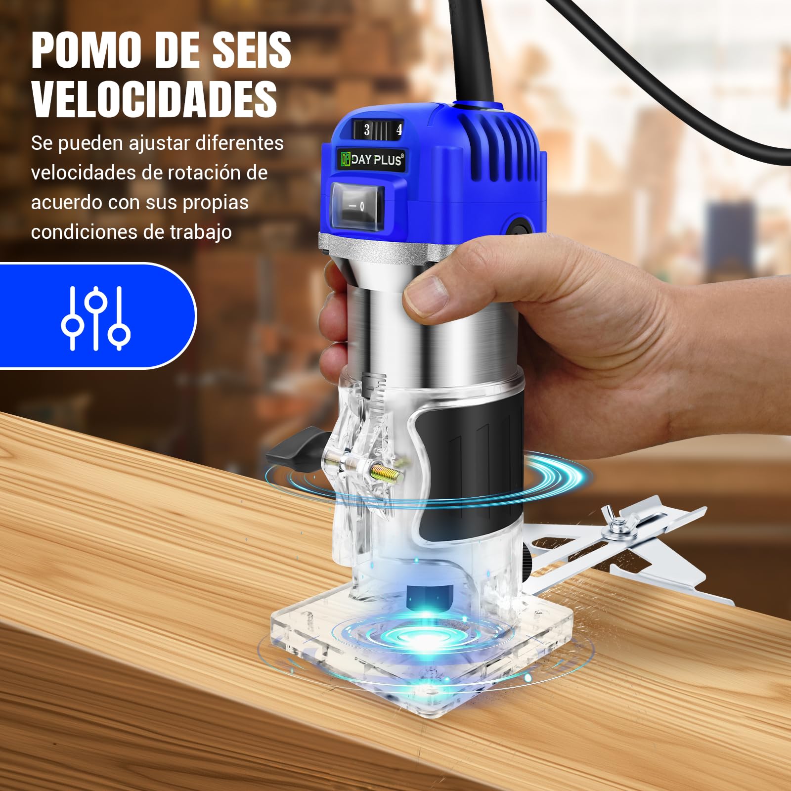 Fresadora De Palma Herramienta, Recortadora De Madera, Mano De Madera Eléctrica Recortadora, Fresadora De Mano Para Madera, 27000R/min 6 Velocidades Variables, Tupí Eléctrico de Mano para Bricolaje
