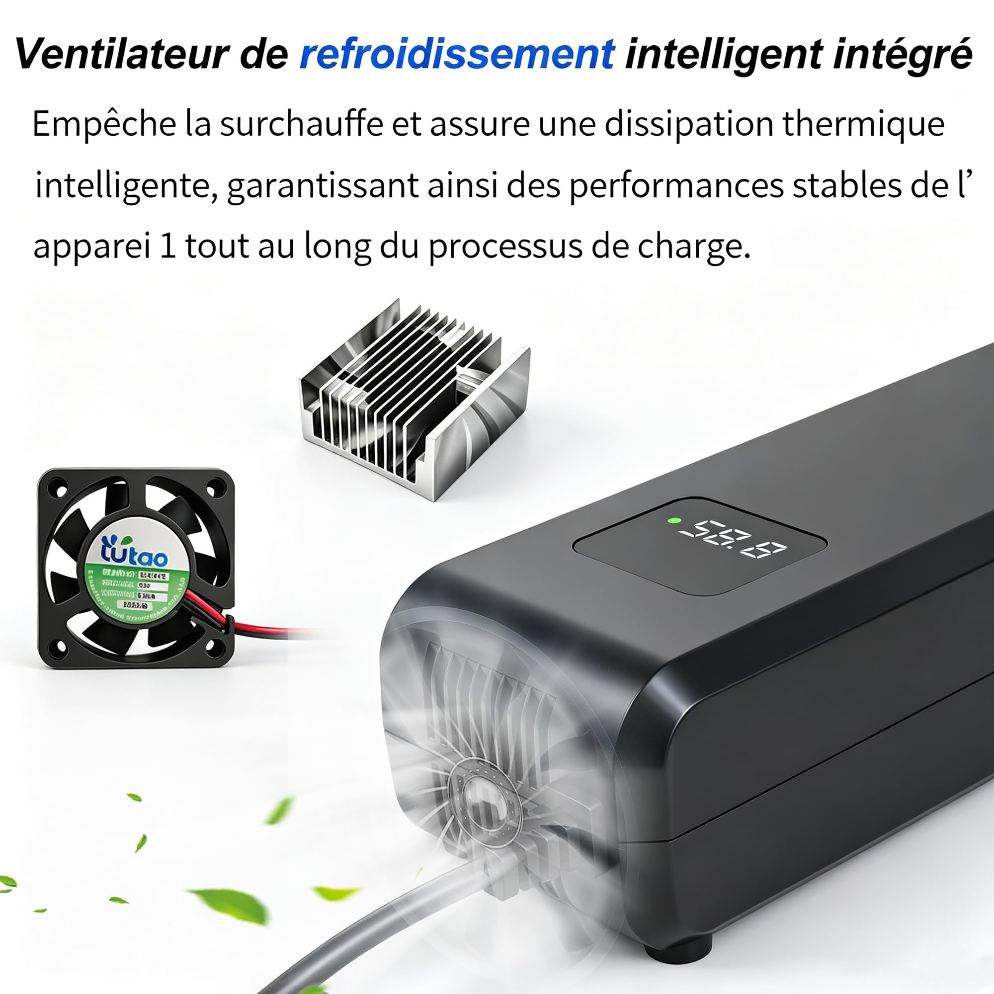 Chargeur 58,8V 4A Compatible Batterie Lithium 52V pour vélo électrique | Compatible trottinettes électriques, équipé d'écran numérique, ventilateur de refroidissement et connecteur GX16-3