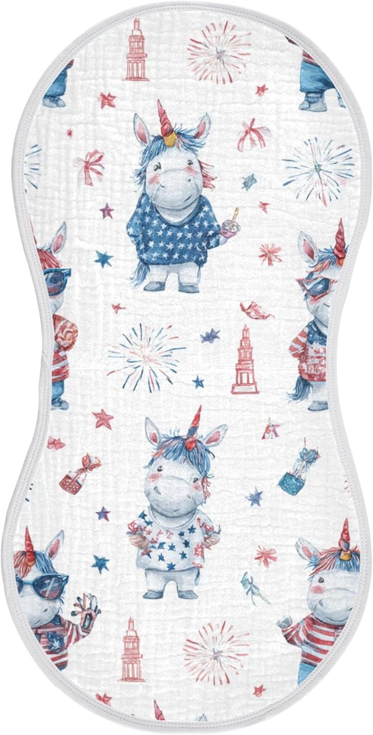 July 4th Cute Unicorn Burp Cloths Baby Boys Girls Absorbent Soft Cotton Burping Cloths Rags 4 Pack