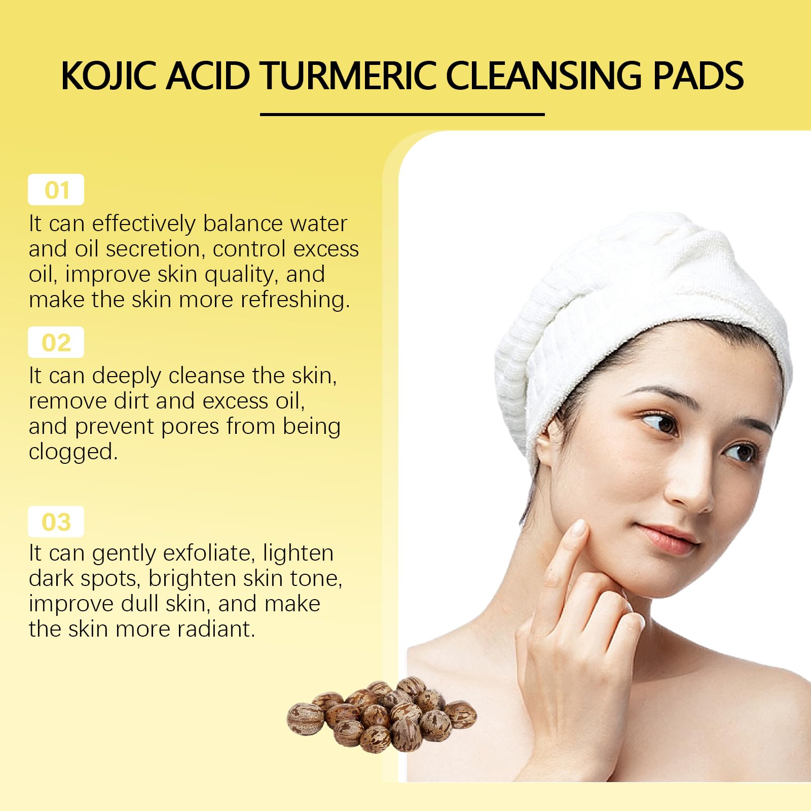 Tampons Nettoyants au Curcuma pour Le Visage,Kojic Acid Pads,Turmeric Kojic Acid Pads,Curcuma Kojic Acid Cleansing Pad,Curcuma Exfoliants Pad,Curcuma Éponge Nettoyante Pour Visage,60 Pièces