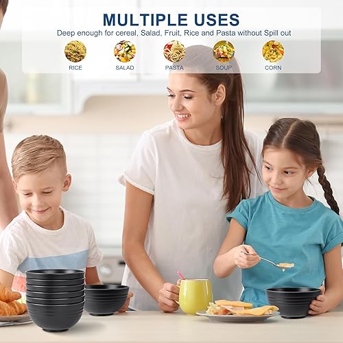 Miniatura 7 de HOTEC Tazones de cereal de paja de trigo irrompibles sin BPA, aptos para microondas y lavavajillas, cuencos de sopa y ensalada, juego de 8, 26 Negro