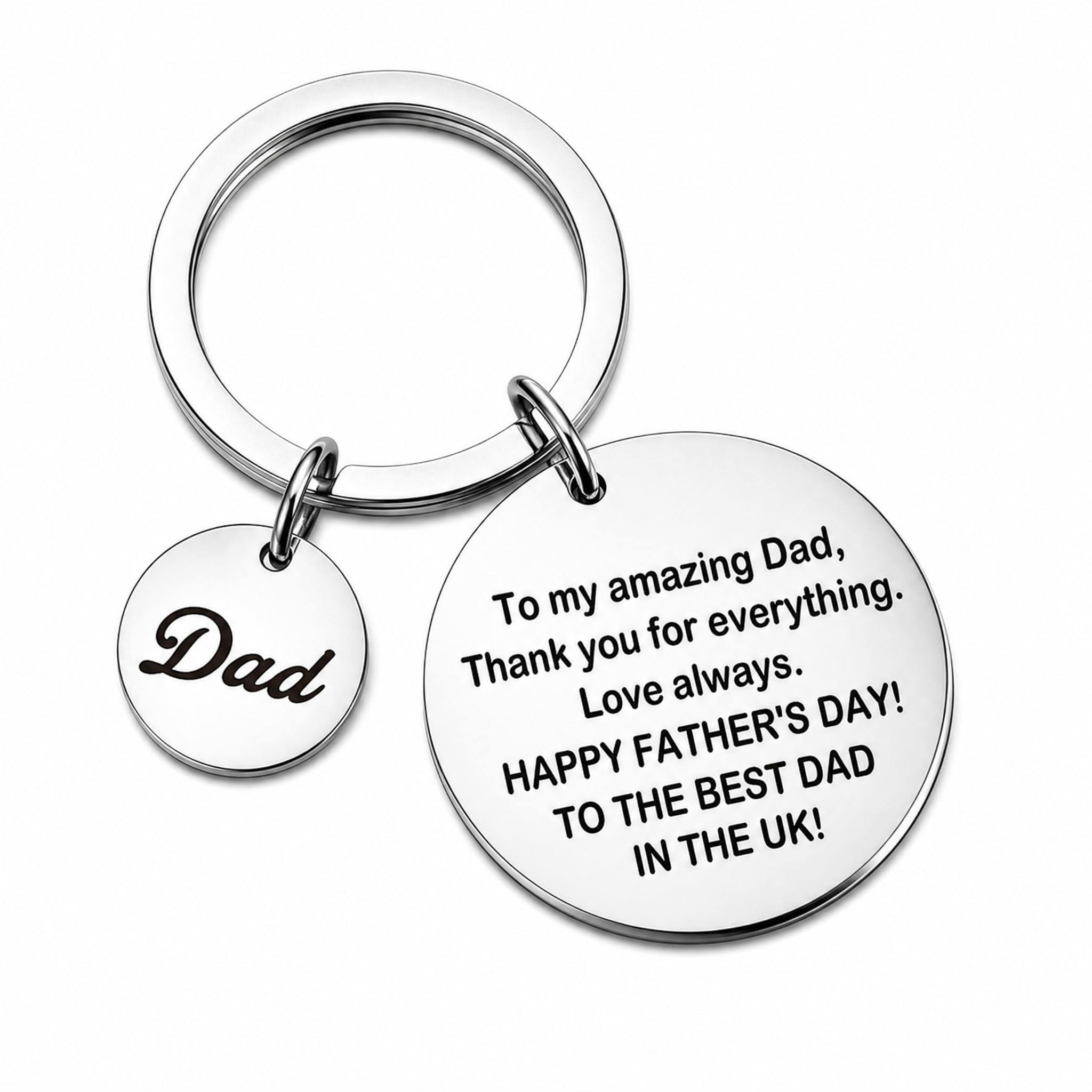 Pluvikon Men's Silver Dad Keyring Father’s Day Gift For Daddy, Laser Engraved Stainless Steel Dad Keyring From Daughter Son, Birthday Christmas Appreciation Keepsake For Best Dad