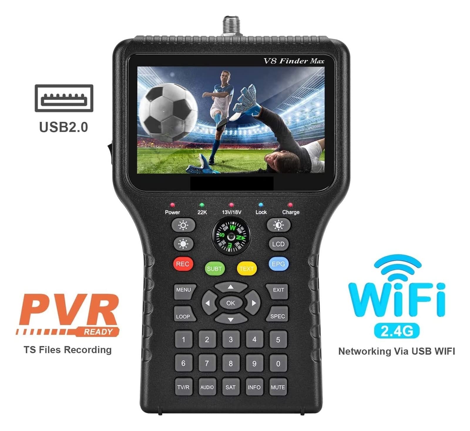 Buscador de satélite, V8 Finder Max Satellite Signal Finder DVB-S/S2/S2X H.265 Localizador de satélite 4,3 pulgadas 1080p Acm Vs V8 Finder 2/pro(Blauw)