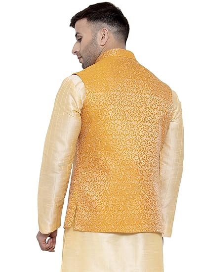Badoliya & Sons Men's Brocade Zari Nehru Jacket/Waist Coat