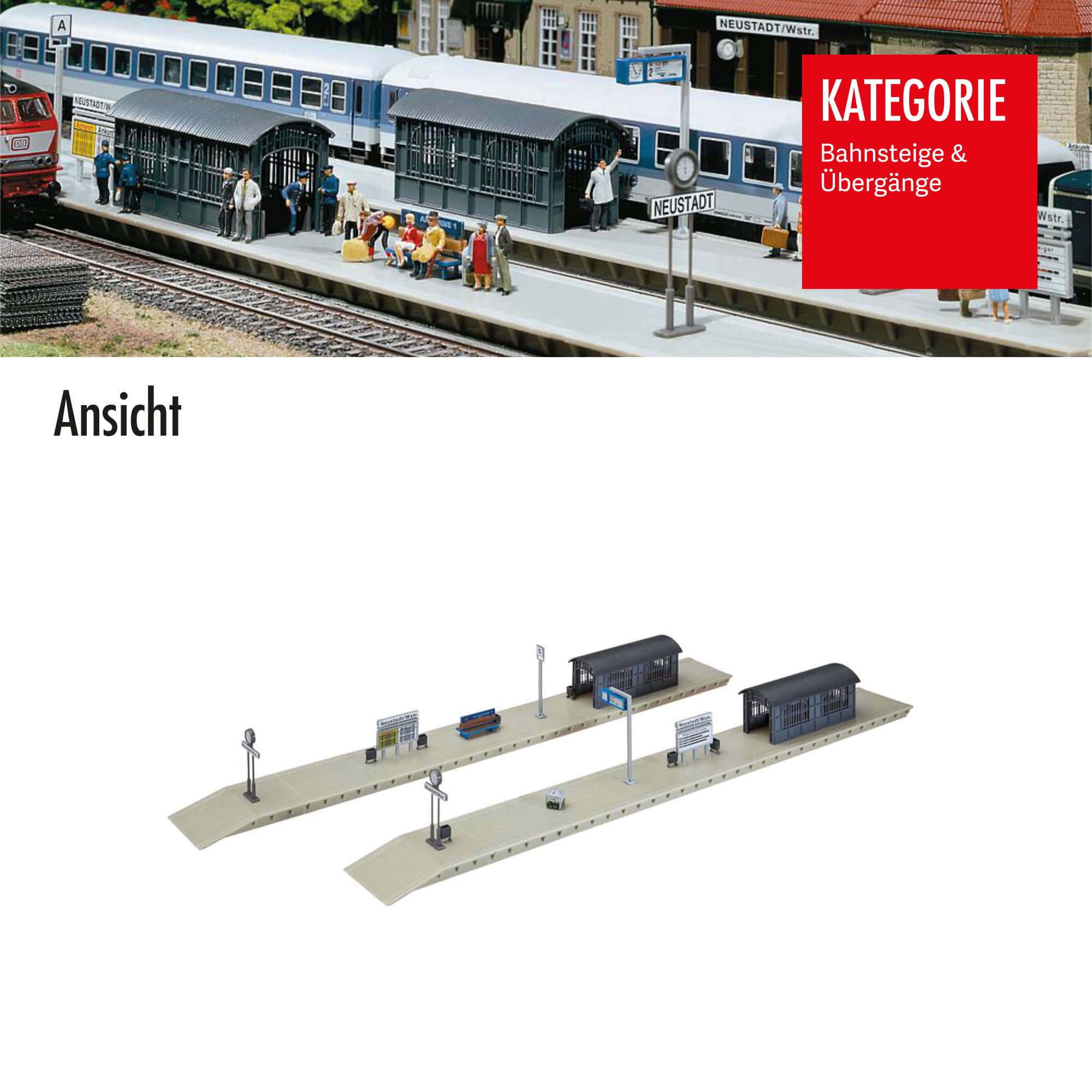 FALLER Bahnsteigverlängerung Modellbausatz mit 121 Einzelteilen 418 x 48 x 67 mm I Modelleisenbahn Zubehör H0 Gebäude I Modelleisenbahn H0 Bahnsteige, 7 Farben