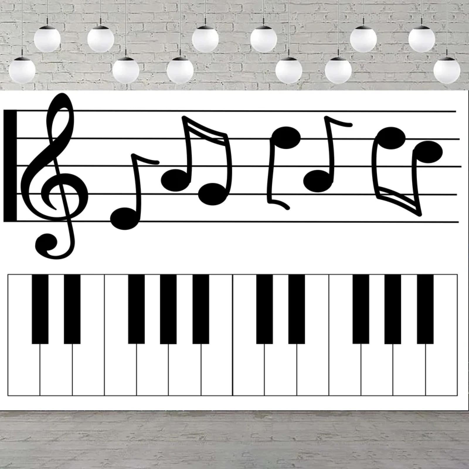Fotografia Sfondo Nota musicale Tasti Bianco e nero Sfondo Pianoforte Tastiera Musica Tema Feste di compleanno Decorazioni Poster