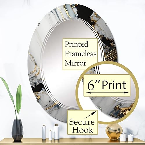 Miniatura 3 de Abstract Geode - Espejo de tocador con mármol dorado y blanco III, espejos de baño, espejos de pared para sala de estar, dormitorio, espejo ovalado,