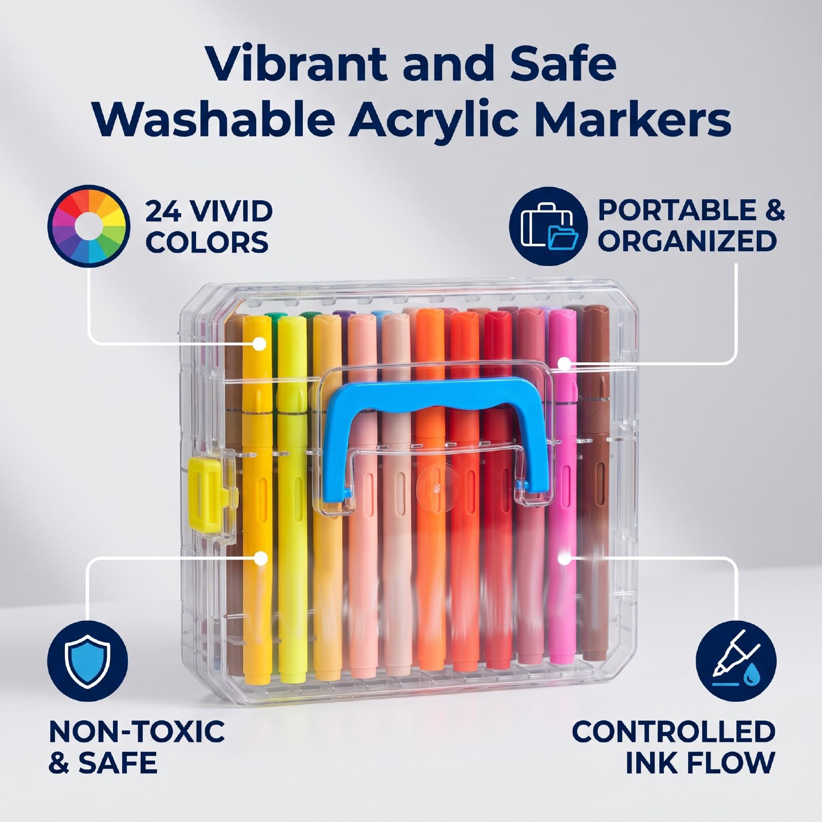 Cryfokt Marqueur Acrylique, Ensemble de 24 Couleurs Vives, Design Lavable