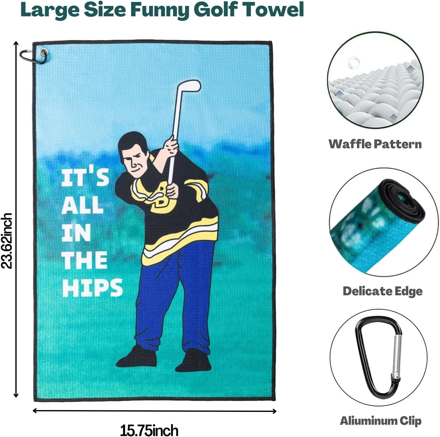 Artpreti Funny Golf Towel, Printed Golf Towels for Golf Bags with Clip, Golf Gift for Men Husband Boyfriend Dad, Birthday Gifts for Fan - It's All in The Hips - Image 4