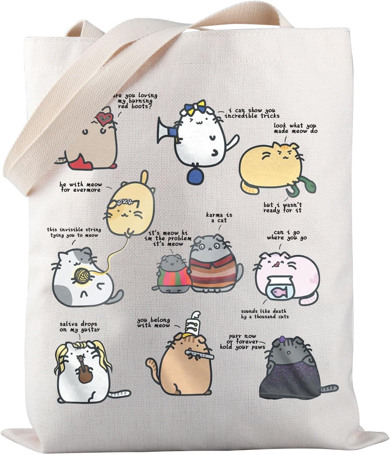 PWHAOO Karma Cat Tote Bag Lyrics Quote Tote Bag Singer Fans Canvas Bag Singer Fan Gift