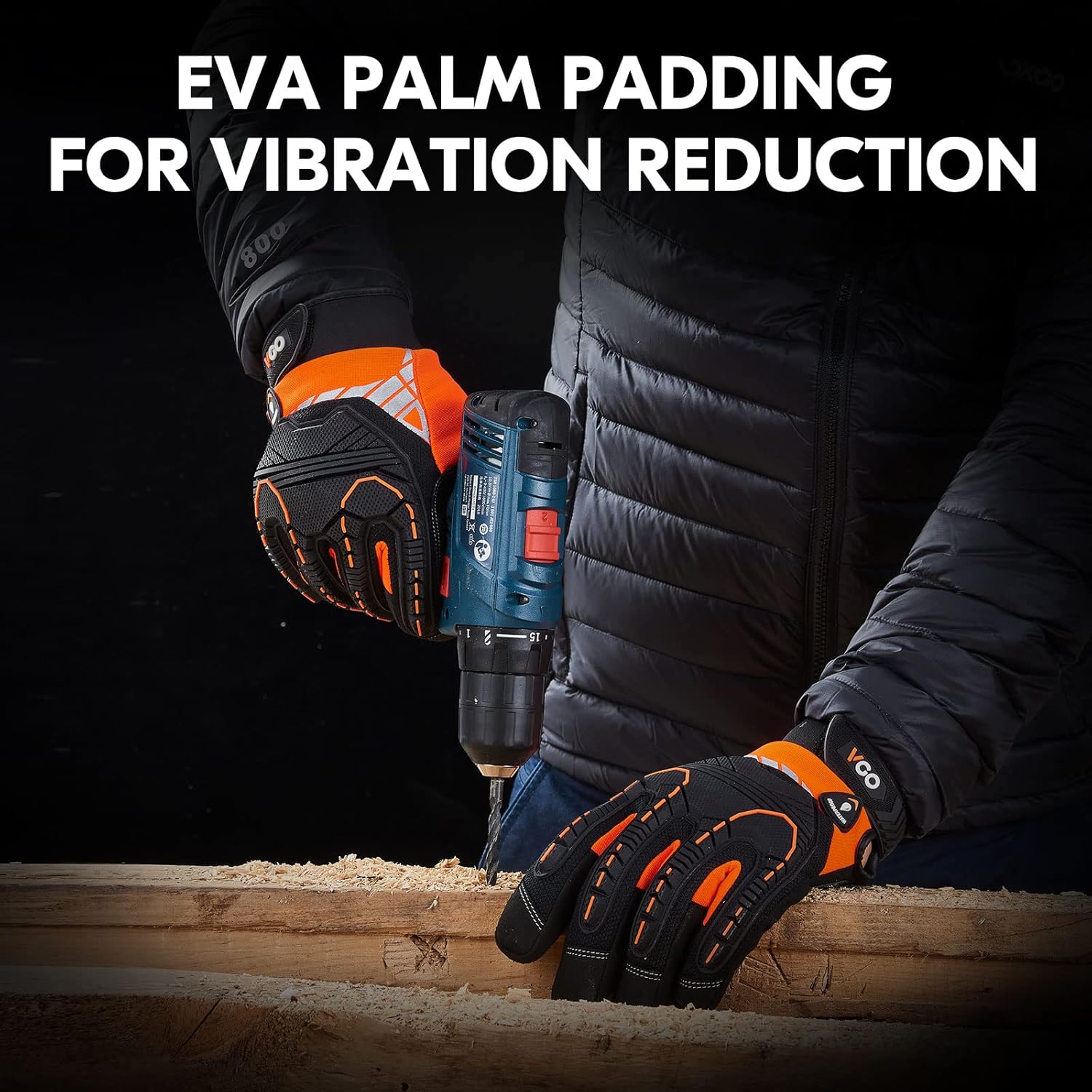 Vgo... 1 Pair 32°F/0℃ Winter Mechanic Gloves, Cold Weather Waterproof Heavy Duty Safety Work Gloves,w/3M Thinsulate Lining(Size L,Orange,SL8849FLWP) - Image 6