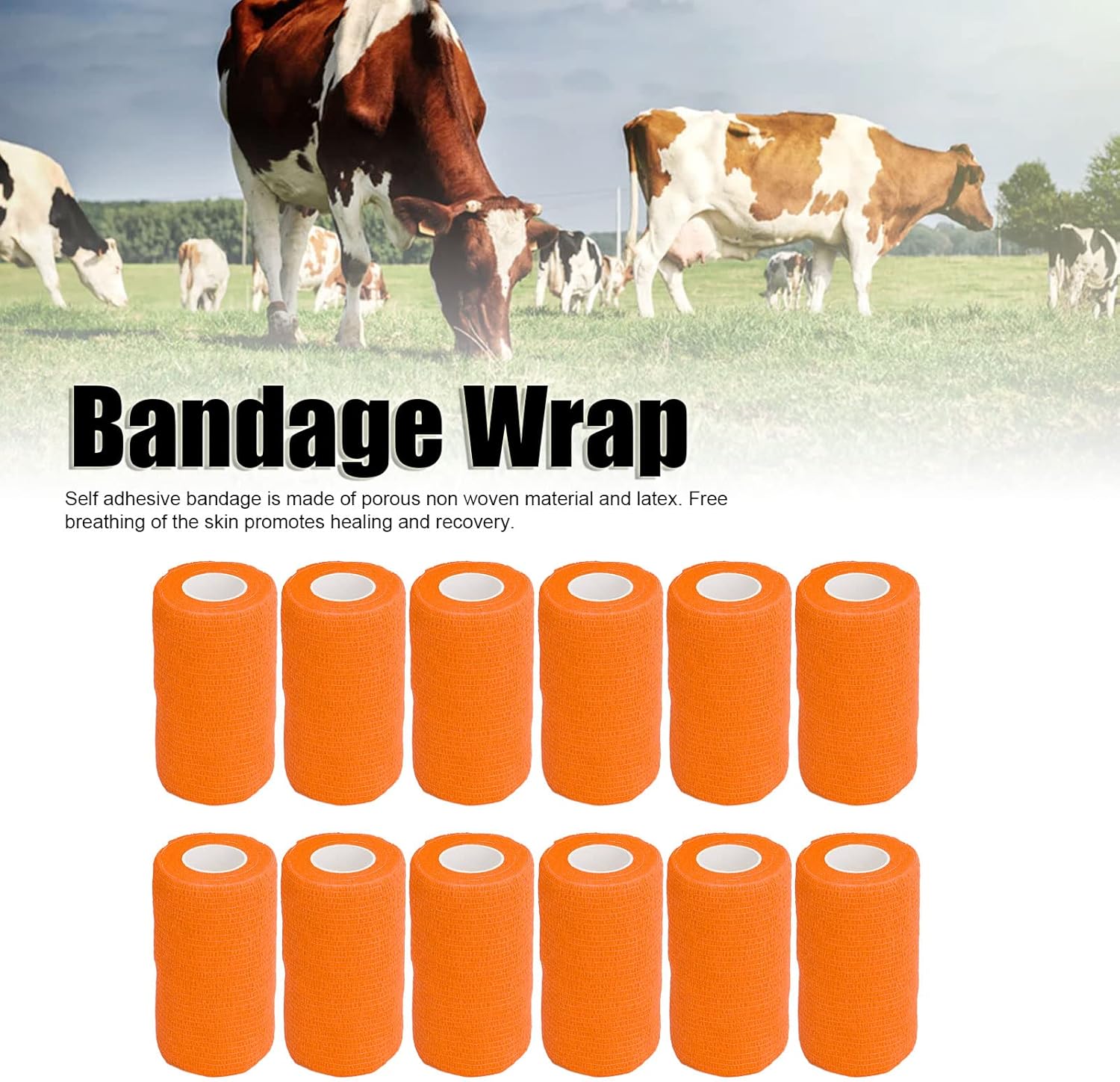 12PCS Self Adhesive Bandage, Natural Latex Elastic Self Adhesive Wrap, Bandage Wrap for Cows,Dogs, Horses, Cats and Other Pets(Orange)