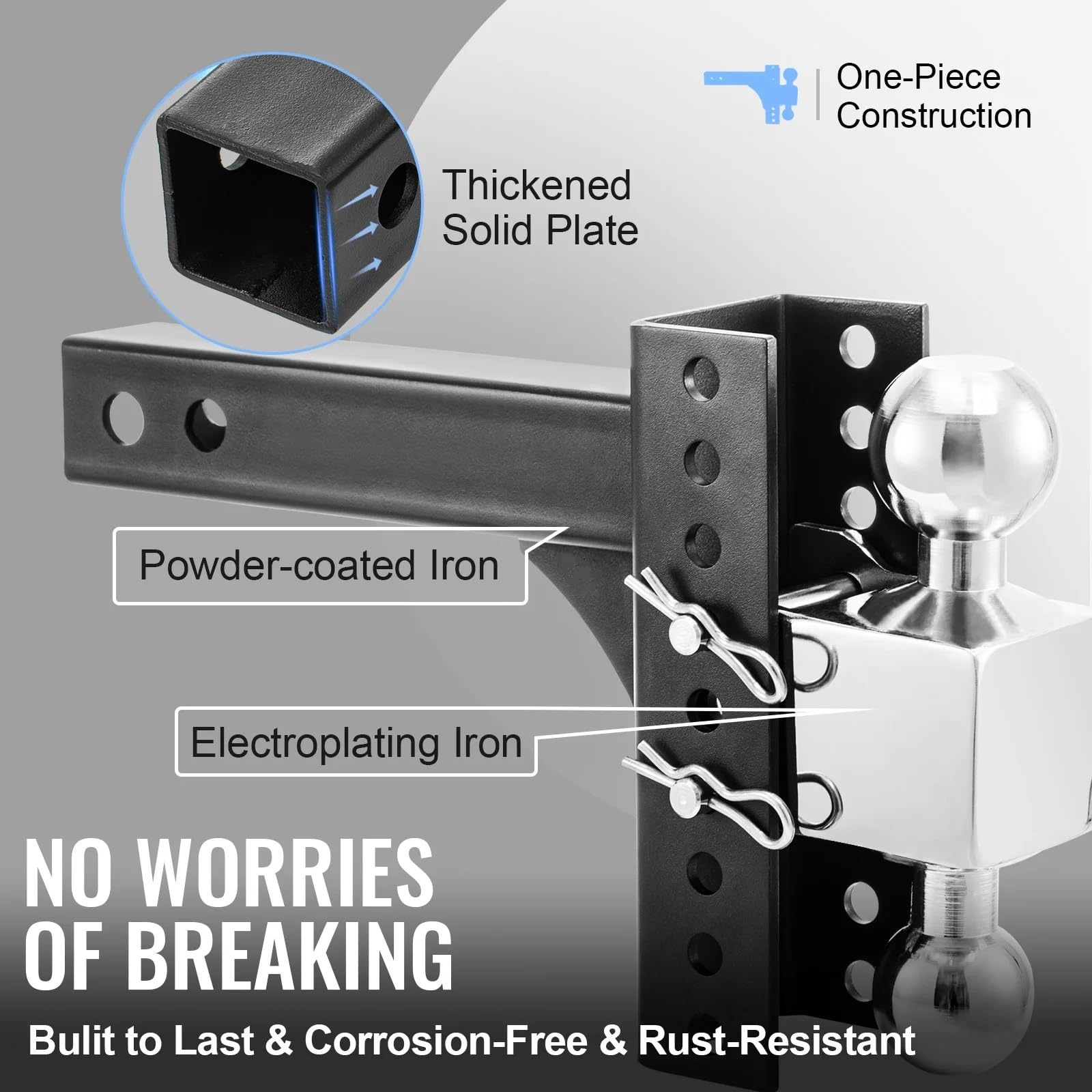 hak holowniczy Regulowany zaczep holowniczy 6/8" Rise & Drop Hitch Ball Mount Tow z zamkiem na kluczyk do holowania przyczep samochodowych i ciężarowych adapter do przyczepki(8 inch)