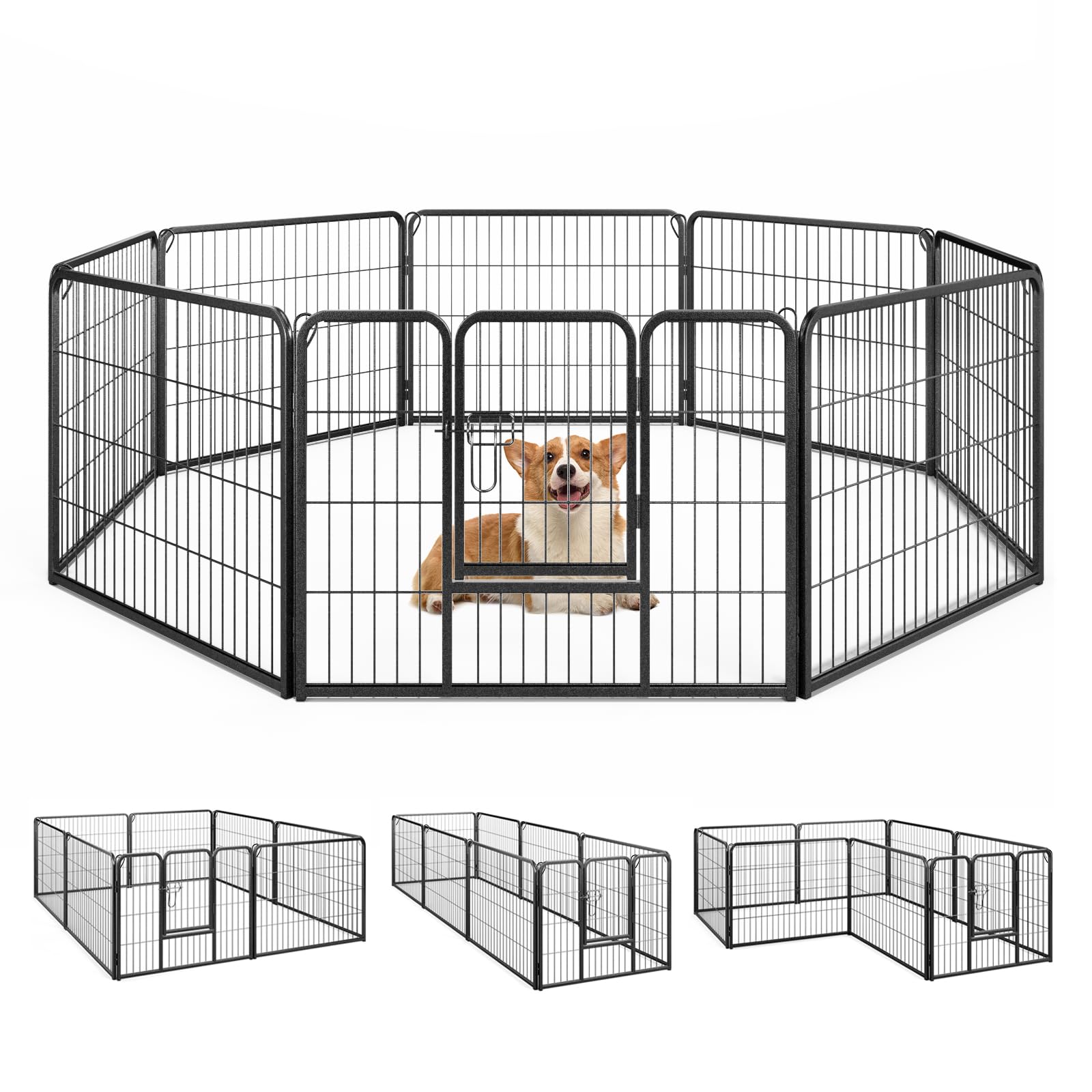 GOPLUS Parc pour Chien 8 Panneaux, Enclos Pliable pour Chien en Métal avec Porte verrouillable pour Intérieur pour Chiens, Chiot (80x60cm)