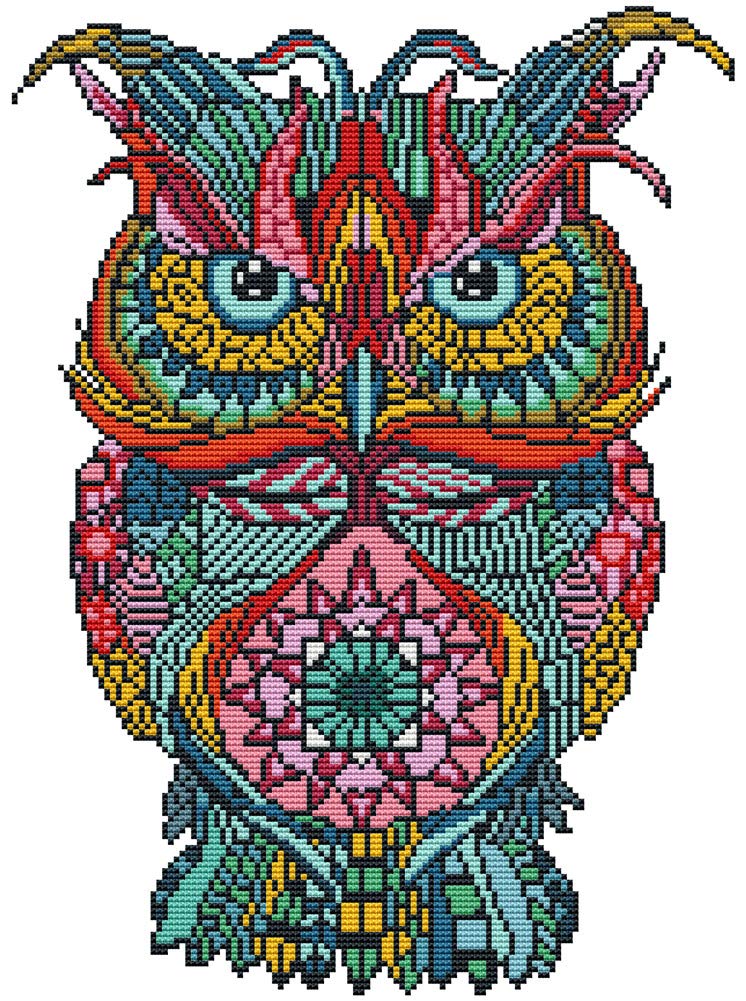 Awesocrafts Cross Stitch Stamped Kits Colourful Owl Bird Easy Patterns Cross Stitching Embroidery Needlework Kit Supplies (Owl)