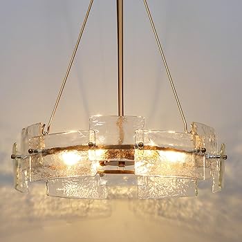 ZEVNI Gold Drum Chandelier, 6-Light Glass Drum Chandelier