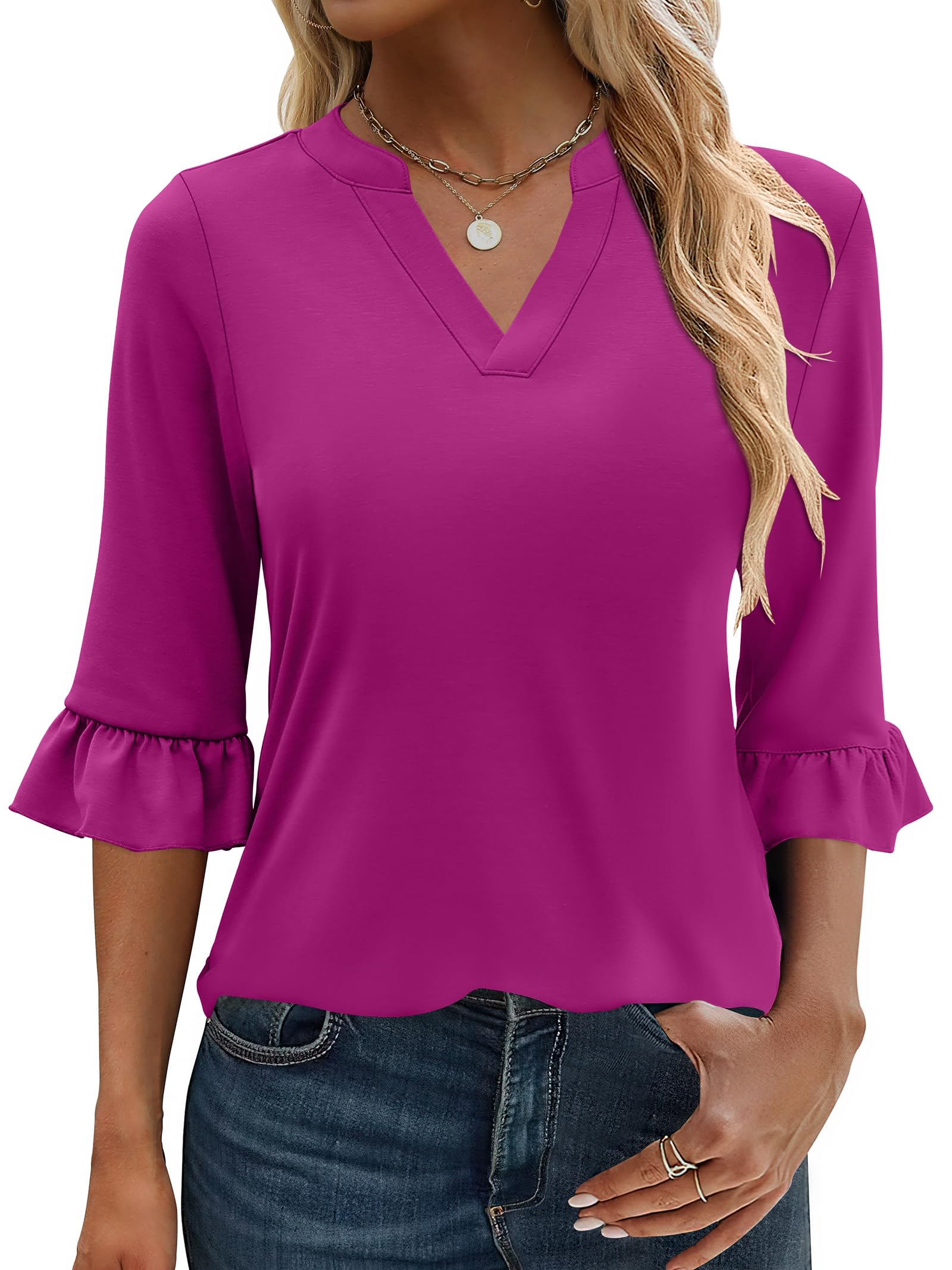 ANRABESS Womens 3/4 Sleeve Tops Dressy Casual Loose Fit V Neck Shirts Business Work Tunic Blouses 2025 Spring Clothes