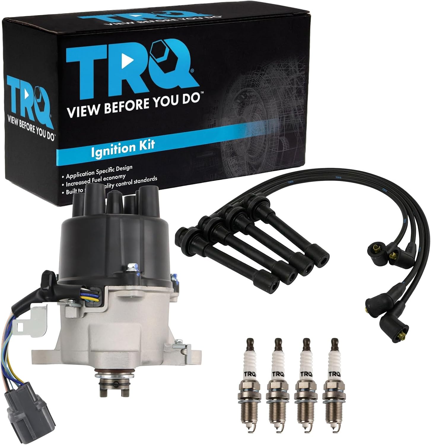 TRQ Ignition Coil and Spark Plug Kit 6 Piece Distributor Spark Plug Wires Compatible with 1997-1998 Honda Civic