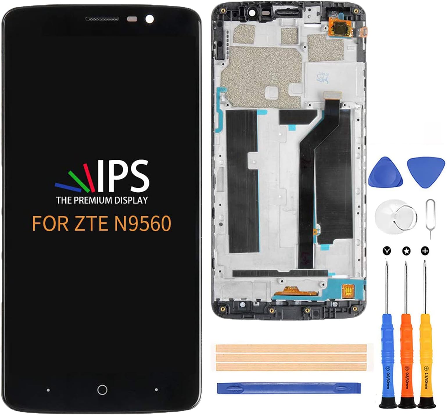 Compatible with ZTE MAX XL N9560 LCD Screen Replacement,for N9560 Z986/Max Blue Z986DL 4G LTE-A/Blade Max 3 Z986U Display LCD Panel Repair Parts Kit,with Tools+Black with Frame