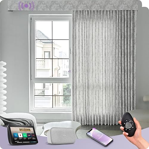 Miniatura 14 de Graywind Cortinas inteligentes cableadas compatibles con Alexa Google, control remoto motorizado para puerta corrediza de un solo sentido