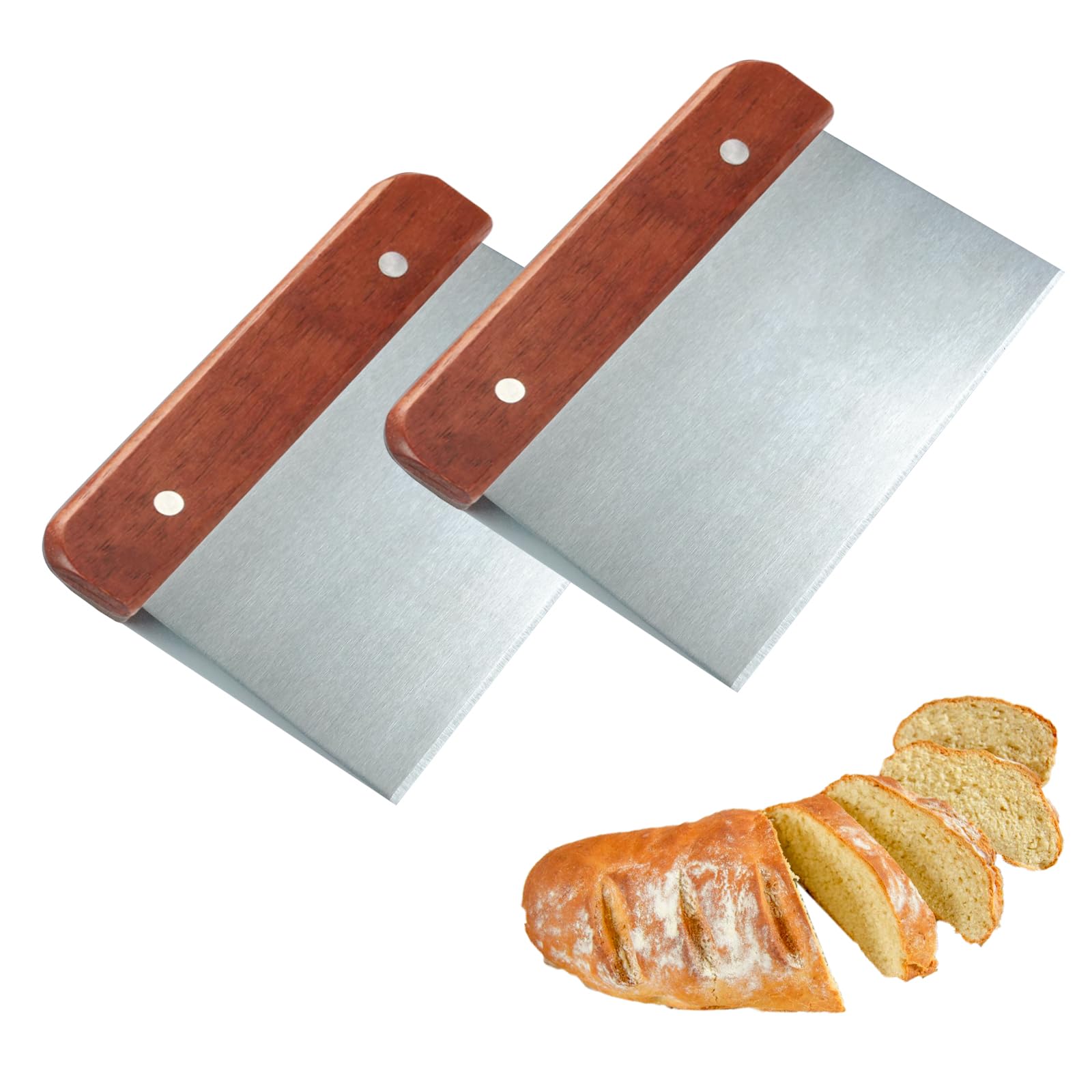 2 Piezas Cortador Raspador de Masa de Acero Inoxidable, Rasqueta Cortadora Cortador de Acero Inoxidable Multiusos Masa Grande con Mango Rasqueta Cocina para Masa, Pizza, Tartas, Verduras