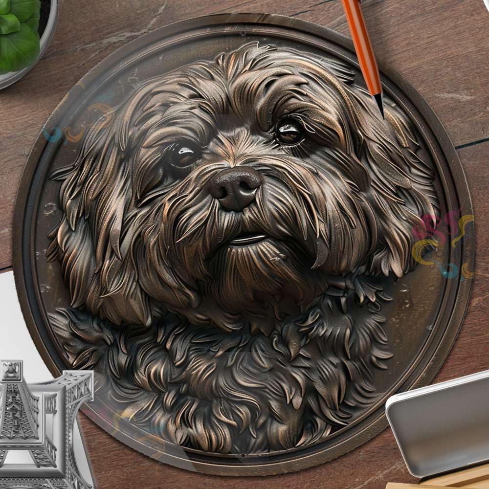 Decorative Tin Sign 2D Flat Vintage Wall Art Havanese Round Tin Sign for Tropical Themed Decor Small Dog Lovers and Caribbean Vibes 12×12 Inches image 4