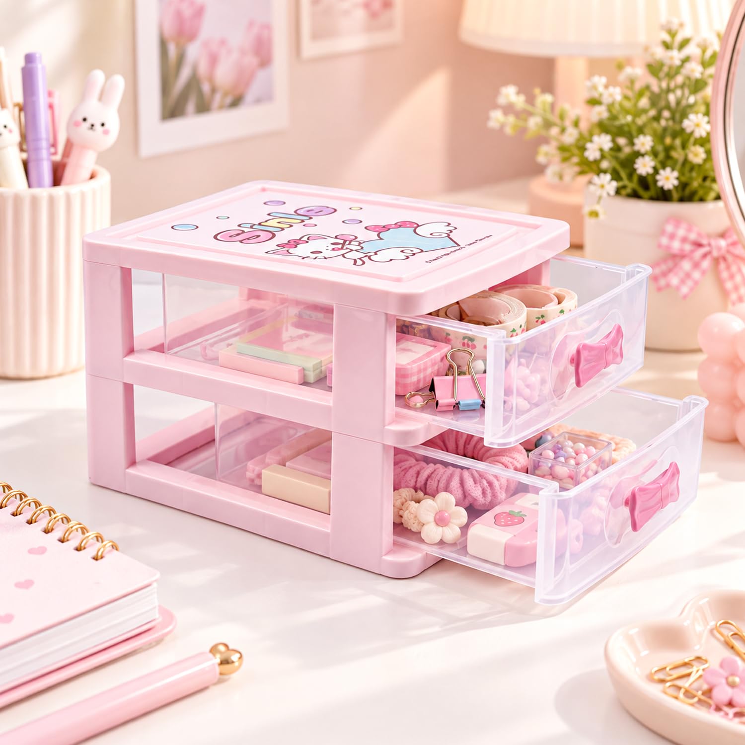 Market99 Stylish Pink 2 Layer Mini Drawer for Cosmetic & Make-up | Organizers For Home, Office, Hospital, Parlor, School, and Doctors | Space Saver | Multipurpose Drawer