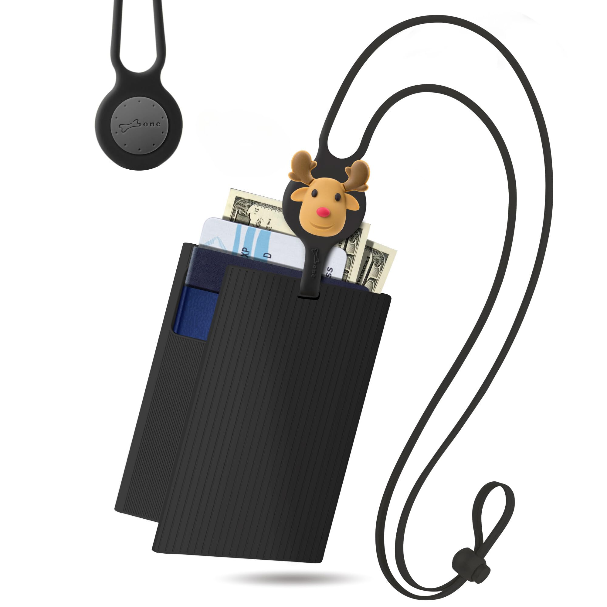 Bone Lanyard Passport Cover-Lite, Cute Cartoon Deer Passport Holder with Card Slots & Travel Gadget Set Design, Adjustable Silicon Neck Strap,