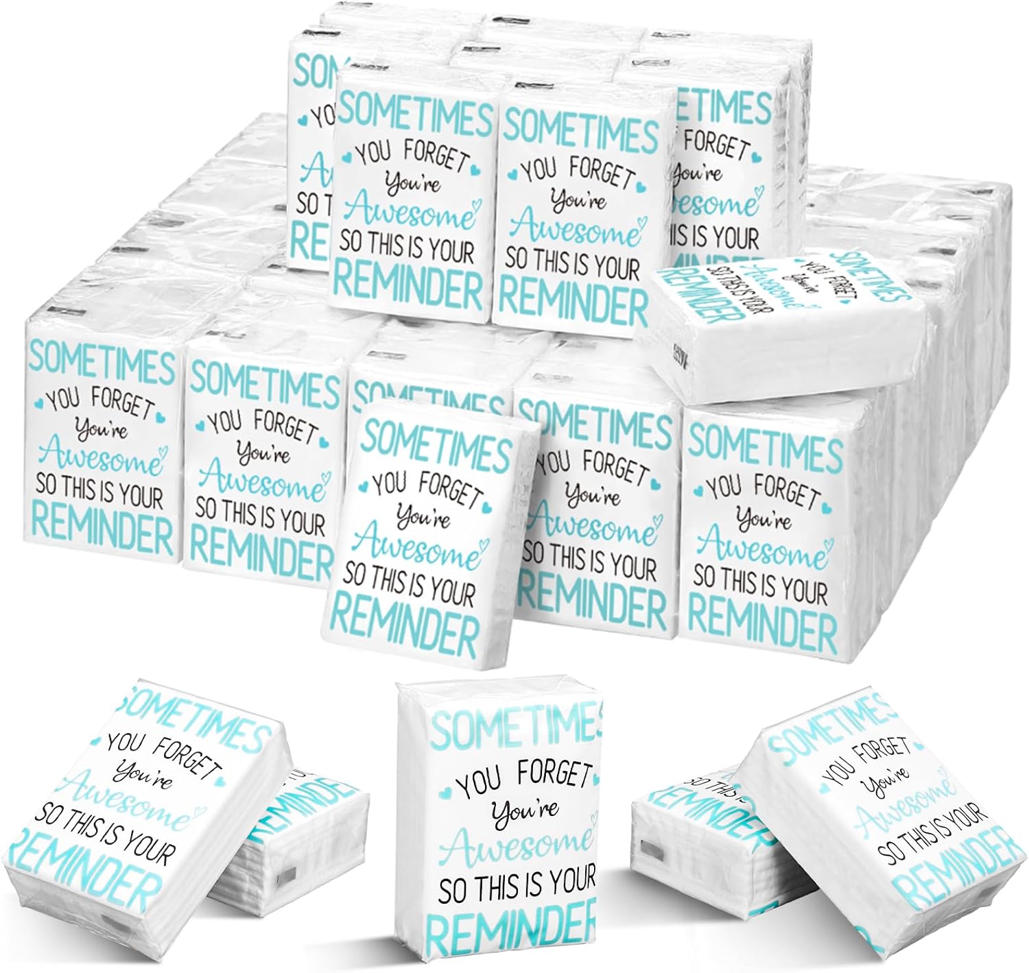 Whaline 50 Motivational Pocket Tissue Packs Inspirational Facial Tissue Portable Mini Travel Size Tissues 4Ply for Home Office Wedding Appreciation Gift