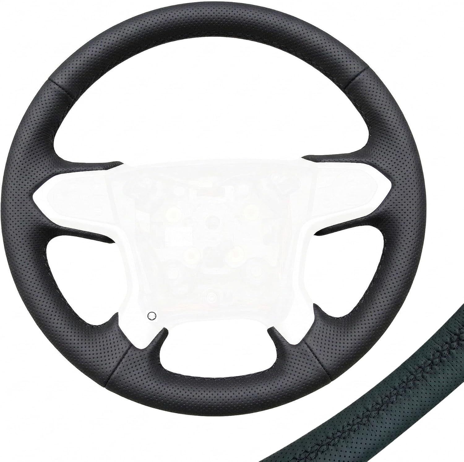 RedlineGoods Steering Wheel Cover - 3-Spoke Compatible with BMW 3-Series 1982-90. Tailor Made - not Universal. Genuine top-Grade Italian Black Perforated Leather with Black Thread