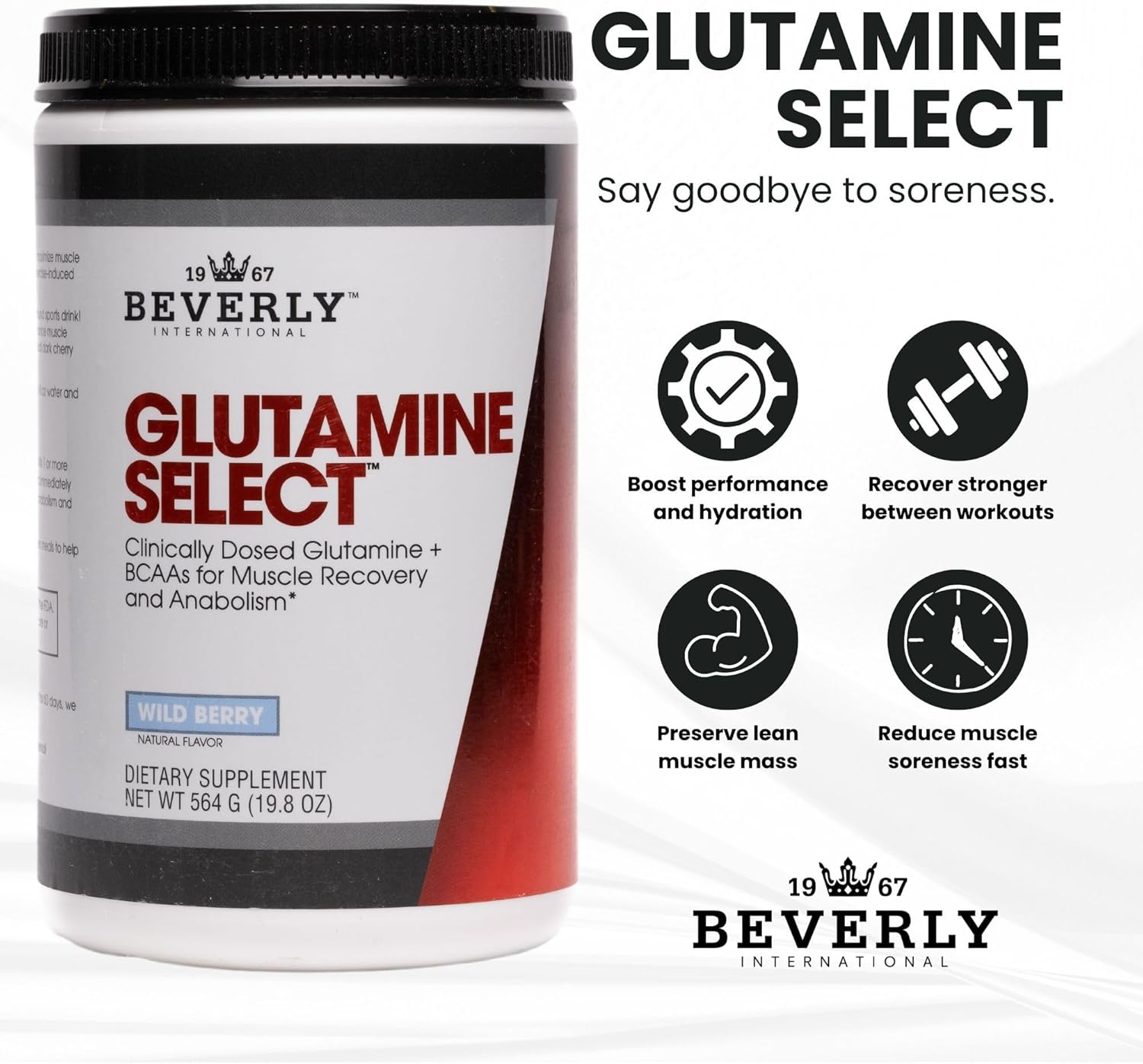 Beverly International Glutamine Select, 60 Servings. Clinically Dosed L-Glutamine and Amino Acid Formula for Lean Muscle and Recovery. Sugar-Free Powder. BCAA’s.