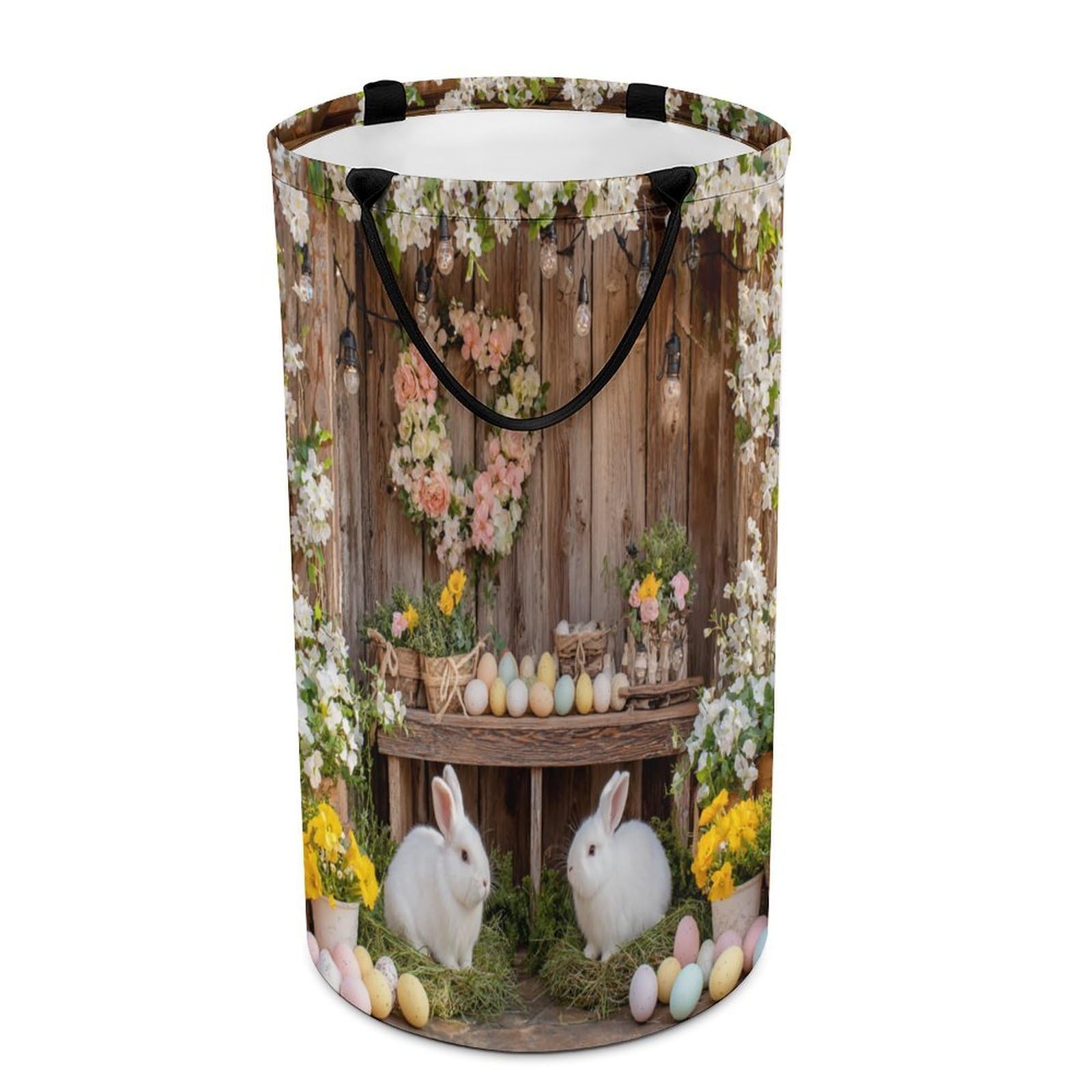 LUYYSKY Funny Realistic Animals Rabbits Collapsible Dirty Clothes Basket, Oil Painting Spring Easter Colorful Eggs Animals Bunny Portable Clothes Storage Basket